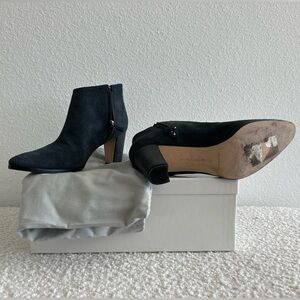 MANOLO BLAHNIK, gray suede heel booties, like new